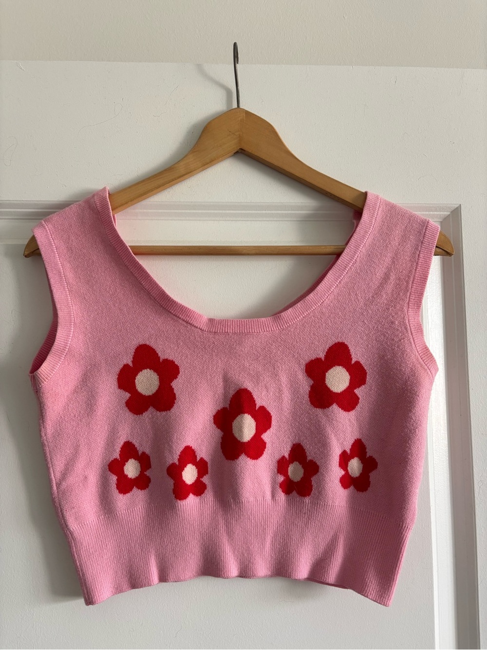 Pink Floral Knit Crop Top